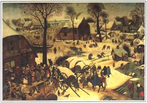 1984-1: De Volkstelling te Betlehem
(Pieter Bruegel de Jongere, 1564-1638)
Hij kopieerde vele werken van zijn vader, zoals ook dit werk, met enkele varianten.